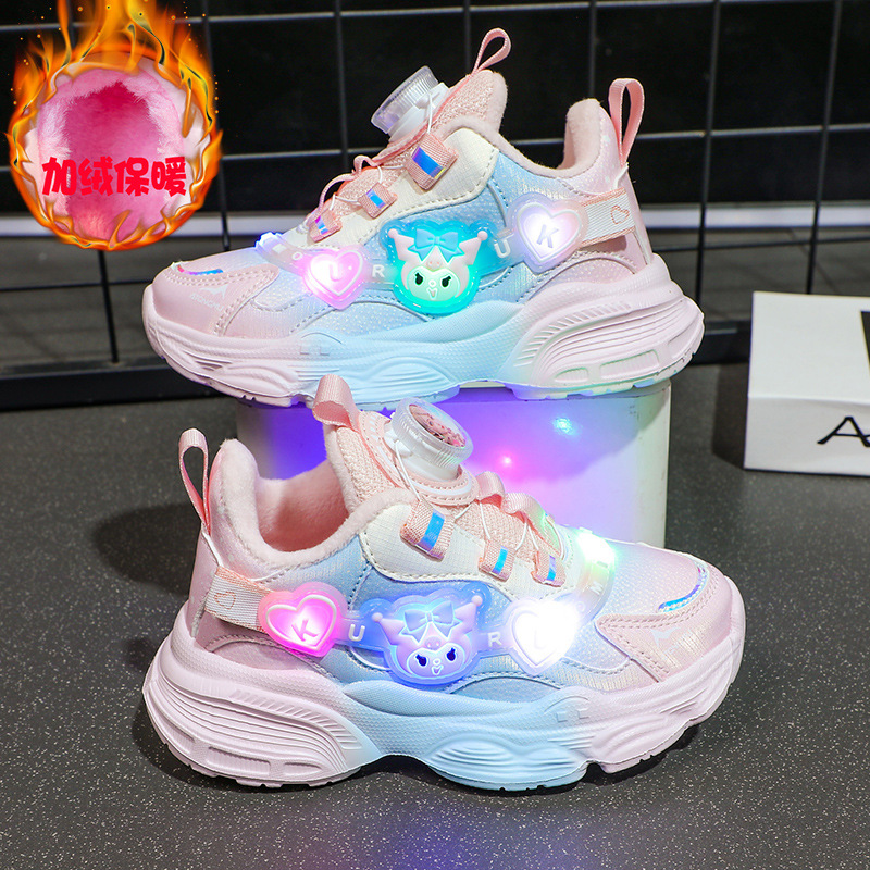 Bright up girls' sports shoes summer new style girls' shoes with plush warm leather surface, girls' baby, middle and large children's student shoes