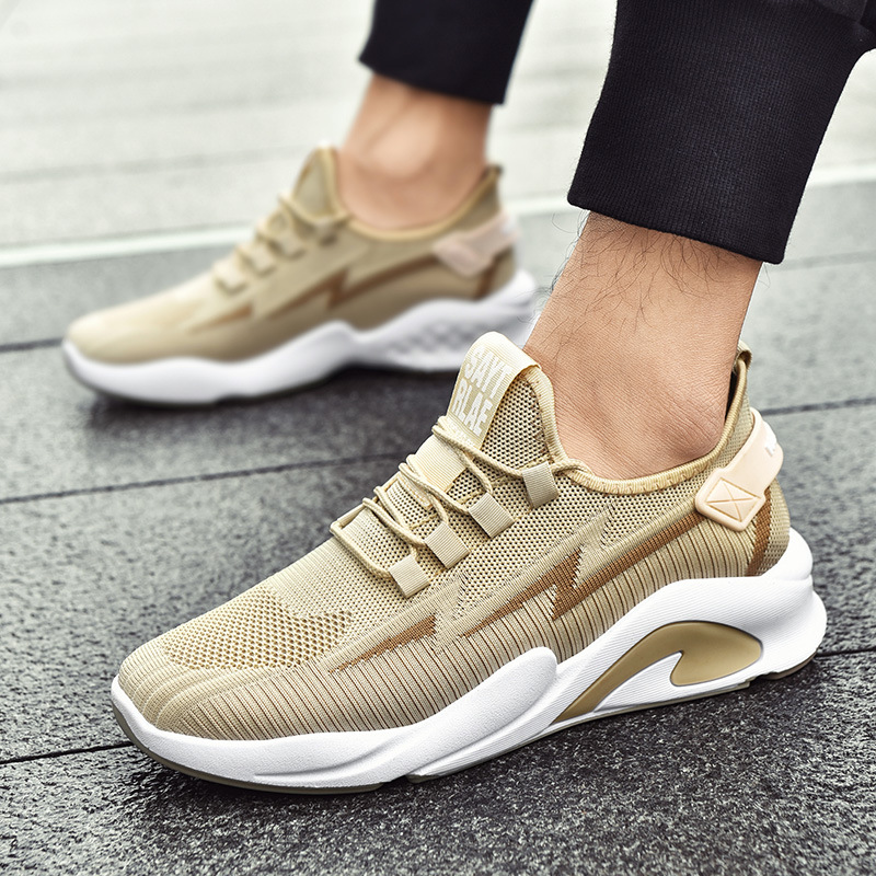 2024 Spring and Summer Men's Shoes Real Fly Weaving Men's Daily Casual Shoes Lace Breathable Running Sports Shoes Wholesale