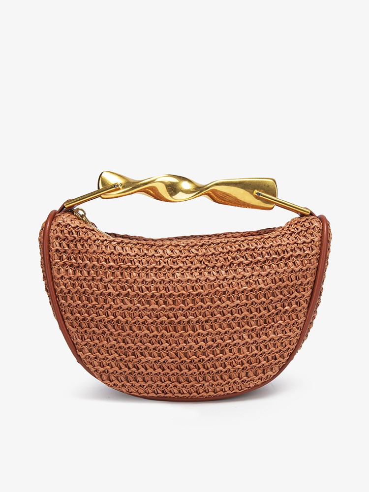 Cross border woven bag 2025 summer new metal handle mini bag crossbody zipper casual fashion woven bag