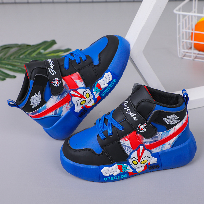Children's board shoes 2022 autumn and winter new high top boys' sports shoes, solid soft soled running shoes for middle and large children, elementary school students