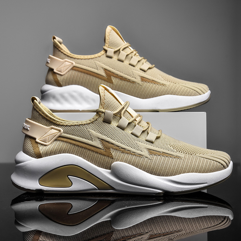 2024 Spring and Summer Men's Shoes Real Fly Weaving Men's Daily Casual Shoes Lace Breathable Running Sports Shoes Wholesale