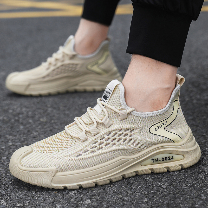 Mesh shoes men's 2025 new breathable fly woven sports shoes soft soled casual shoes versatile low top men's shoes cross-border