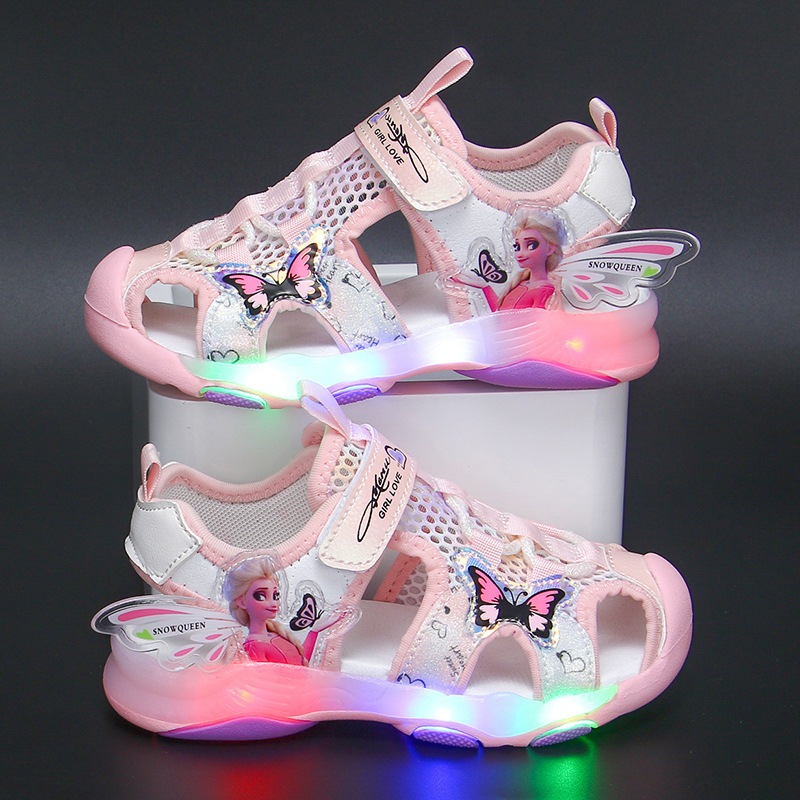2023 Summer New Children's Sandals with Lights, Girls' Baotou Sandals, Non slip Soft Bottom, Anti kick for Middle and Primary School Students