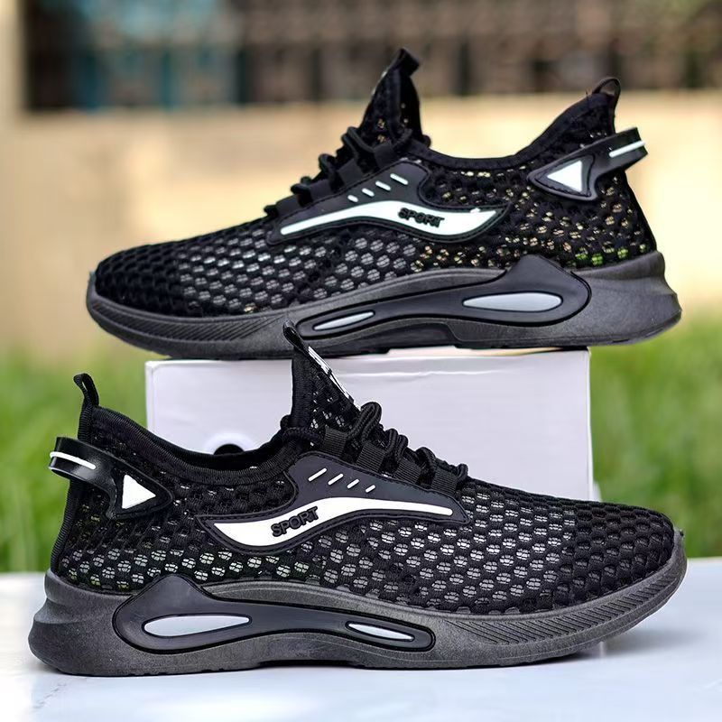 Summer men's ice silk mesh shoes, hollow breathable sports shoes, soft soled student running shoes, one foot casual shoes