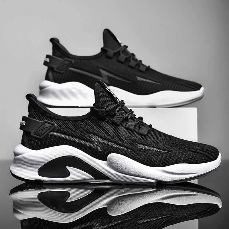 2024 Spring and Summer Men's Shoes Real Fly Weaving Men's Daily Casual Shoes Lace Breathable Running Sports Shoes Wholesale