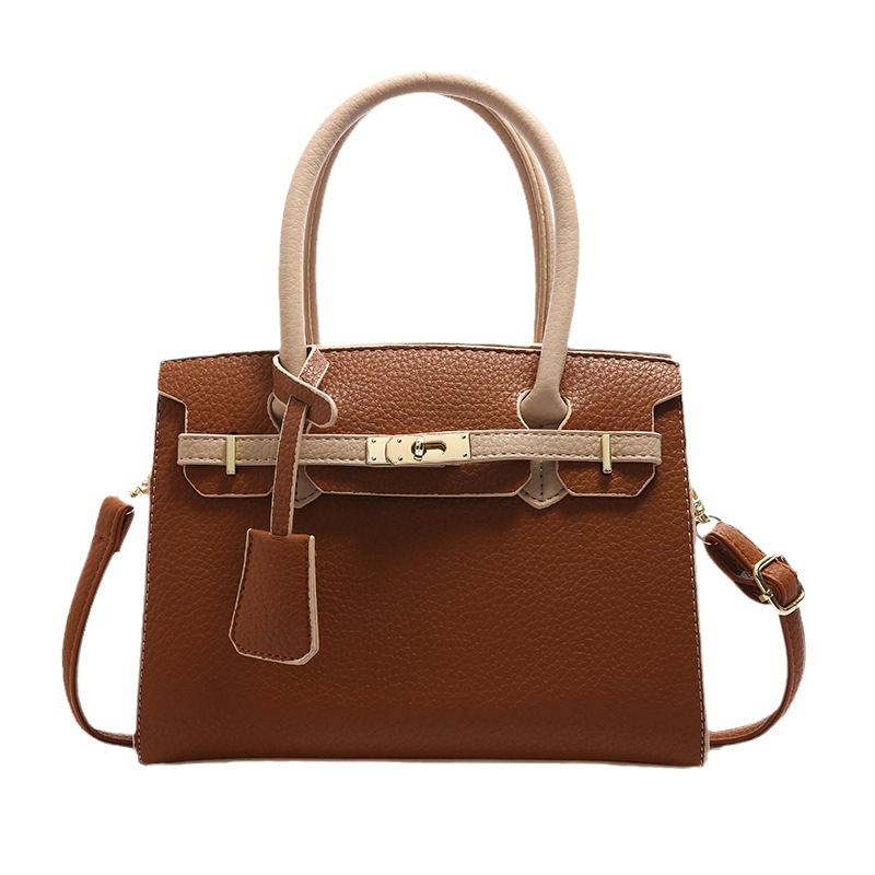 Women's 2024 Autumn/Winter New Trendy European and American Simple Solid Color Shoulder Bag Fashion Style Lychee Pattern Handbag Trendy