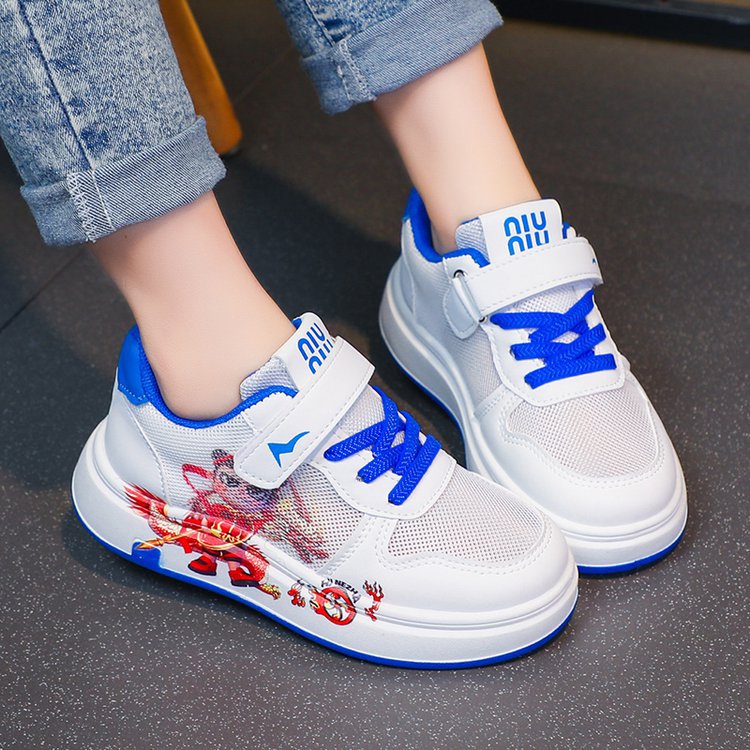 Nezha Little White Shoes 2025 Summer New Mesh Breathable Children's Sports Shoes for Boys and Girls Soft Bottom Versatile Board Shoes