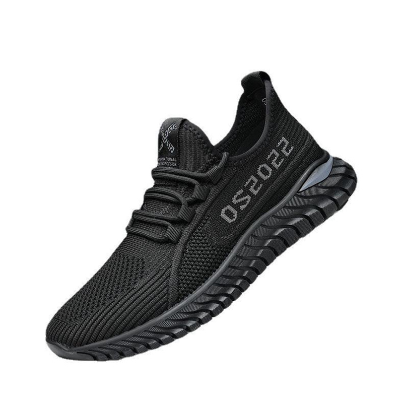 New men's flat bottomed lace up fly woven breathable sports shoes, fashionable and casual casual shoes, outdoor running cross-border trendy shoes
