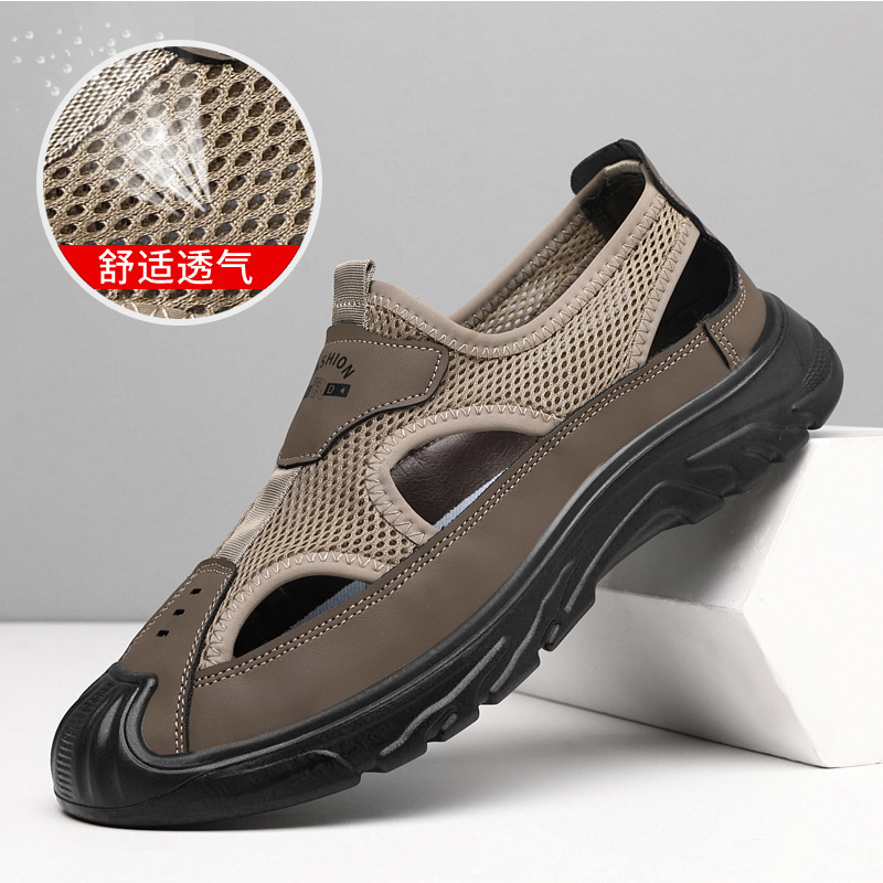 Cross border men's shoes summer mesh Baotou breathable driving hollow outdoor middle-aged leisure sports old Beijing shoes wholesale