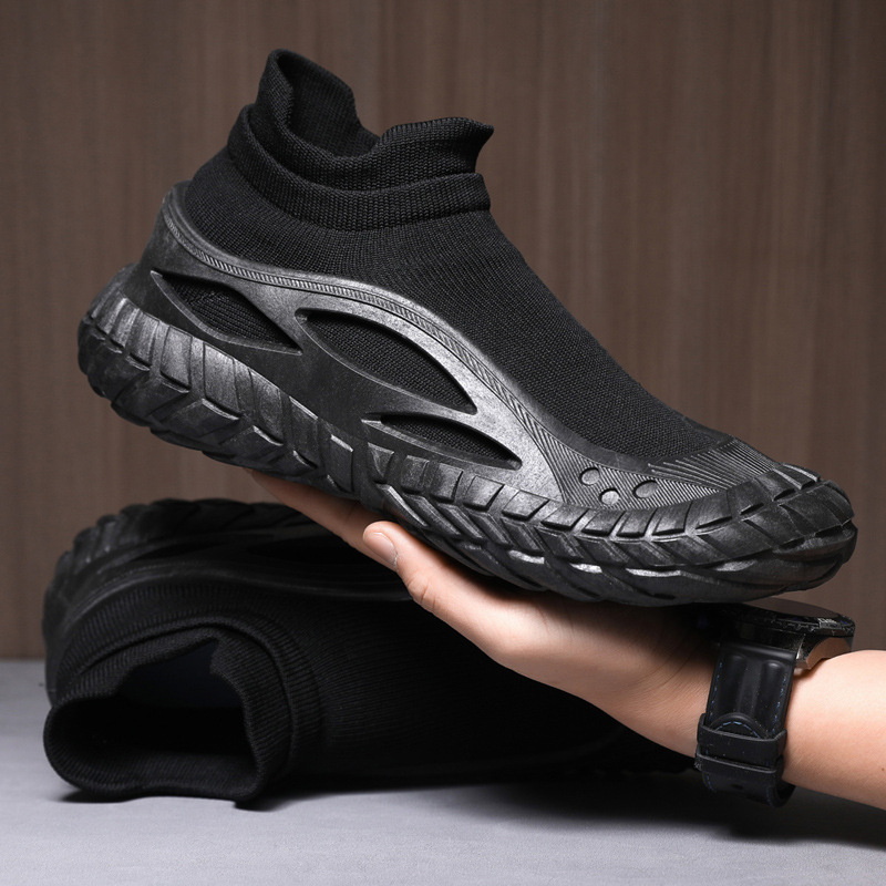 Foreign trade plus size men's shoes spring new style thick soled comfortable running shoes outdoor fashion one foot kick flying woven sports shoes