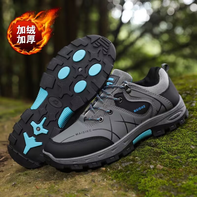 Climbing shoes, cotton shoes, low cut leather surface, warm and oversized cross-border outdoor hiking and off-road shoes, single shoe