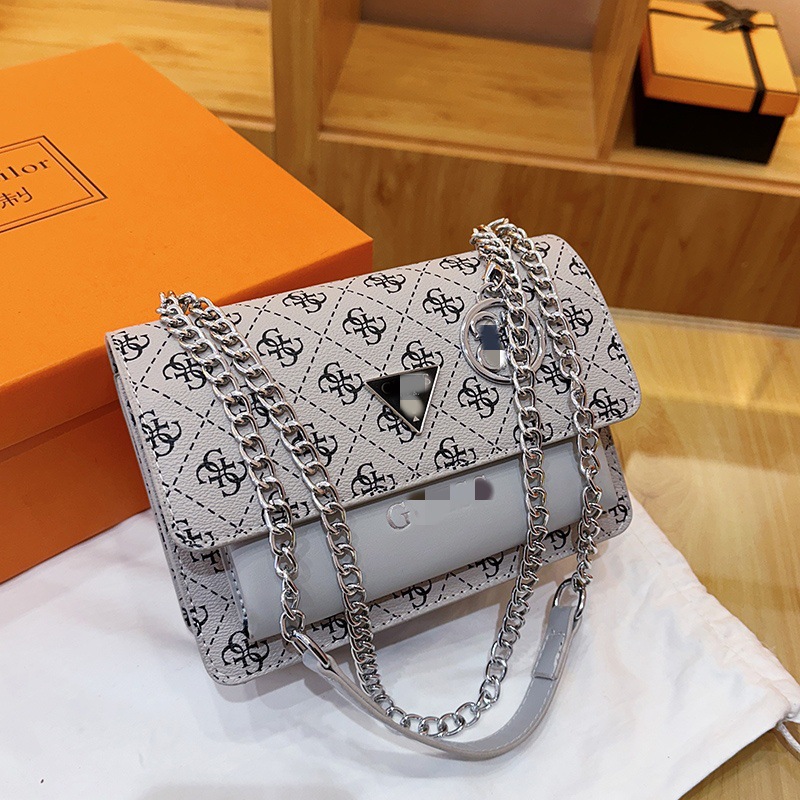 2025 new single shoulder diagonal chain small square bag letter foreign trade cross-border trendy women's bag ins splicing contrasting color bag