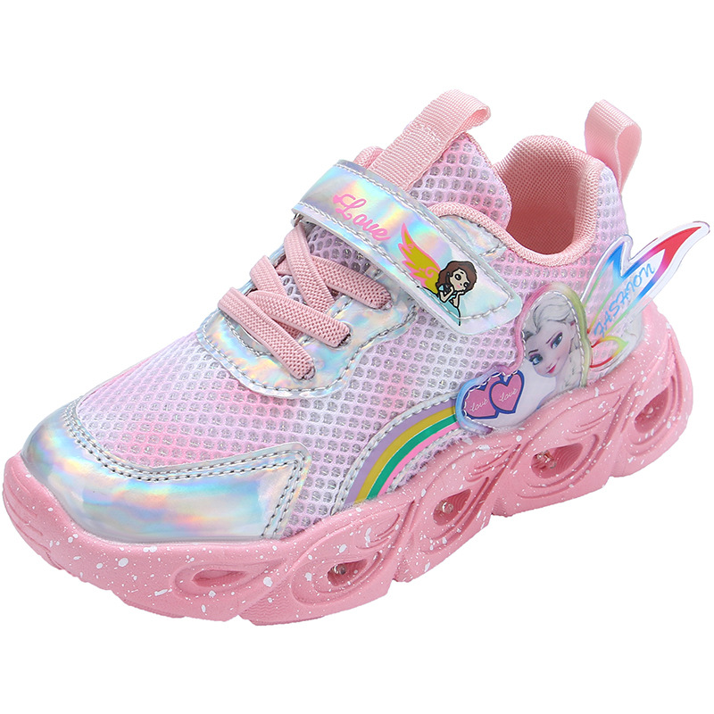 Girls' shoes with lights, 2024 autumn and winter new item with fleece insulation, leather surface, girls' sports shoes, little girls' princess shoes