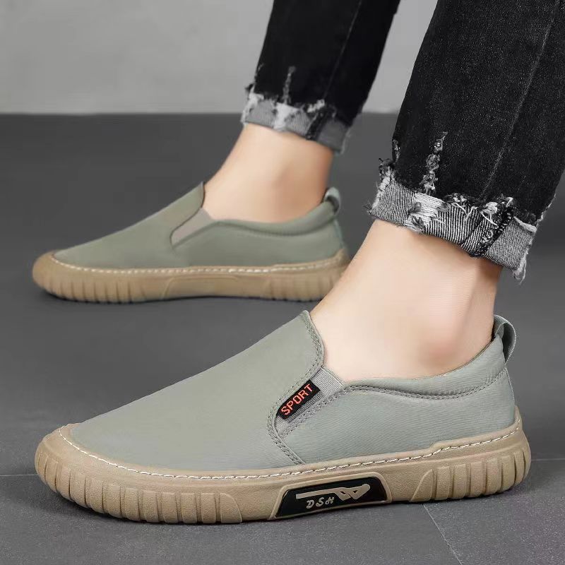 Cross border summer ice silk men's shoes, umbrella cloth, breathable casual sports shoes, driving shoes, lazy canvas, one foot shoes