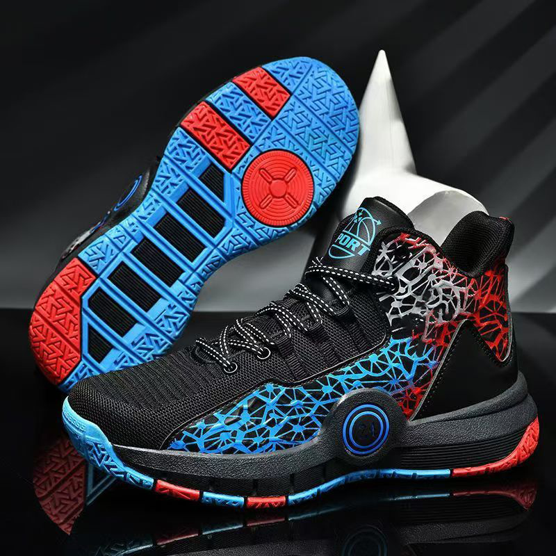 Cross border basketball shoes men's shoes fly woven mesh breathable practical soft sole high top fashion student sports men's shoes wholesale