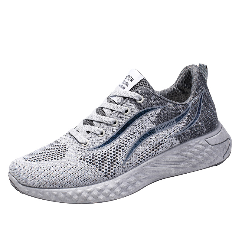 Cross border autumn new low top running shoes trend fly woven breathable casual shoes men's sports shoes lace up men's shoes wholesale