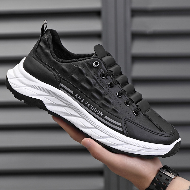 Spring and Autumn New Men's Shoes Crocodile Pattern Leather Waterproof Casual Shoes Thick Bottom Versatile Cross border Sports Shoes Thick Bottom White Shoes