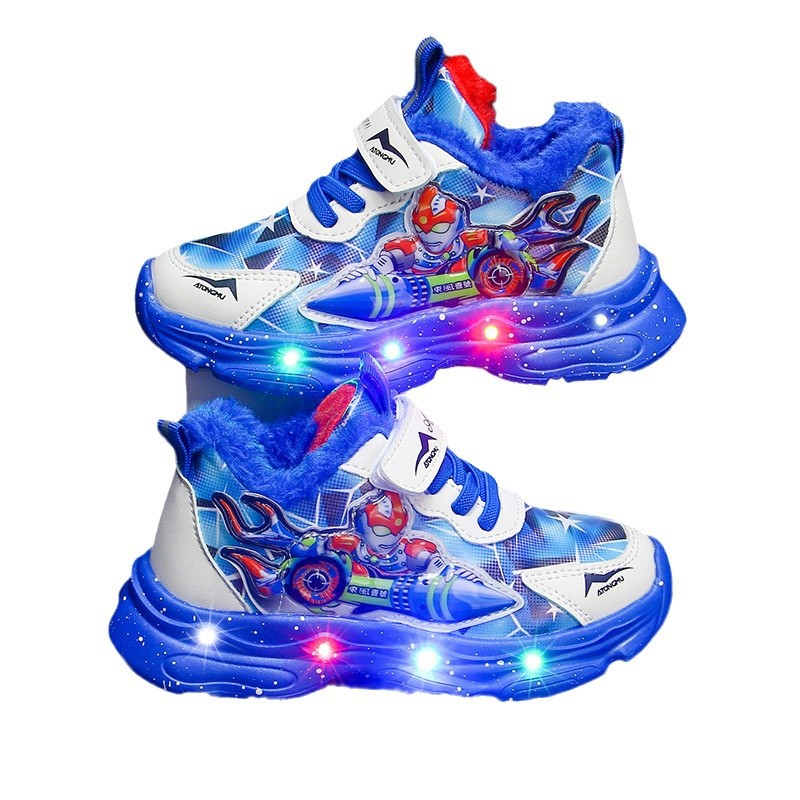 Bright Boys' Sneakers 2024 Autumn/Winter New Children's Shoes with Velvet Warmth for Boys, Baby Boys, Small and Medium sized Shoes