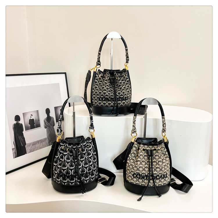 2025 New Fashionable Mix and Match Color Drawstring Bucket Bag Handheld Single Shoulder Cross Shoulder Trendy Women's Bag Cross border Foreign Trade