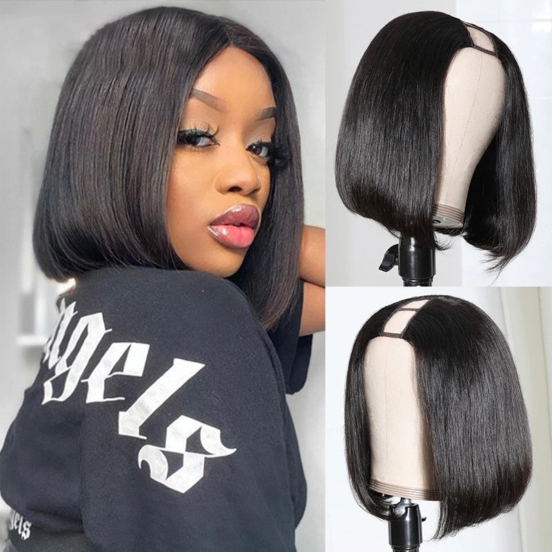 Xuchang Wig Manufacturer Direct Sales U Part Bob Wigs Natural Color U-shaped Head Cover Women's Short Hair Bobble Hair