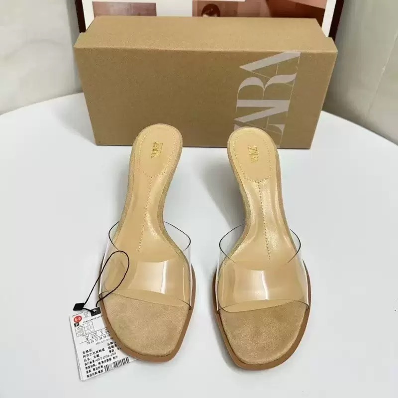 2024 summer sandals for women wearing thin heels, high heels, transparent one-piece slippers, crystal heel sandals for women