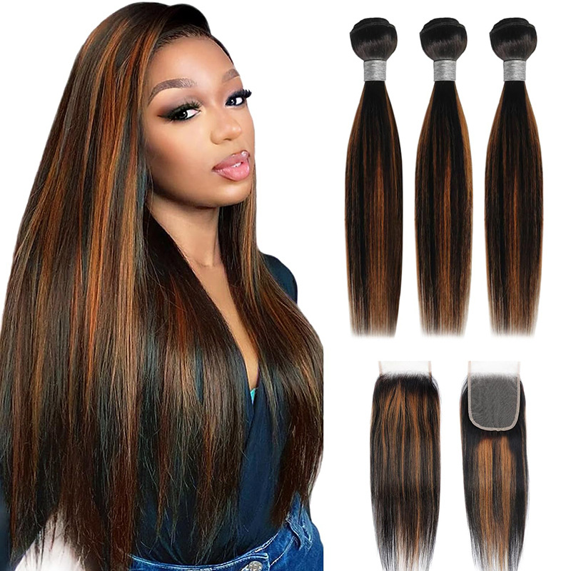 Foreign Trade Wig Clockwork Brazilian Hair 1b/30 Hair Curtain Human Hair Straightening Hair Bundle Human Hair Clothes
