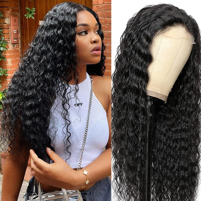 Cross border European and American full human hair wig front lace splicing headband 13x4 deep wig human hair