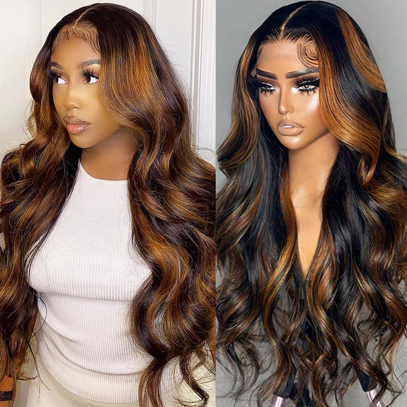 Highlight 1b/30 Forehead Lace Wig Human Hair Wig Set