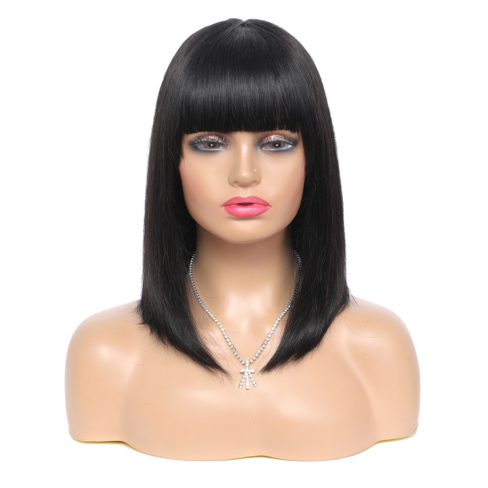 Women's short hair, real hair wig, bob wig, straight hair with bangs