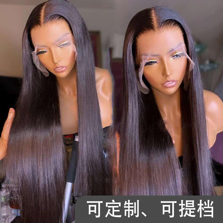 13x4 lace front straight wig cross-border hot selling straight strip transparent lace real hair wig