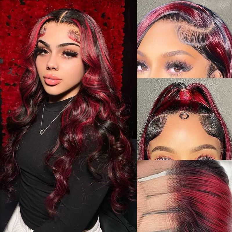 Cross border Ombre cross dye 1B99J burgundy front lace wig human hair wig