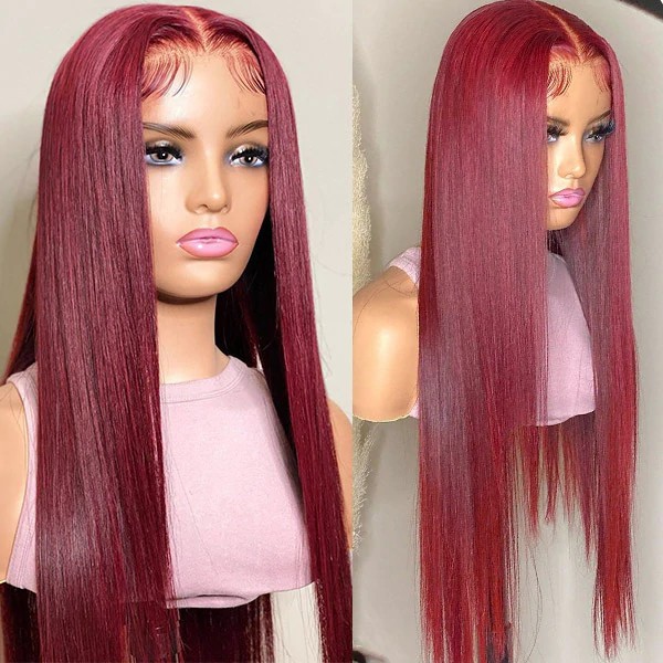 Cross border hot selling 99j color 13X4 front lace wig lace front alwig straight wig dye and perm