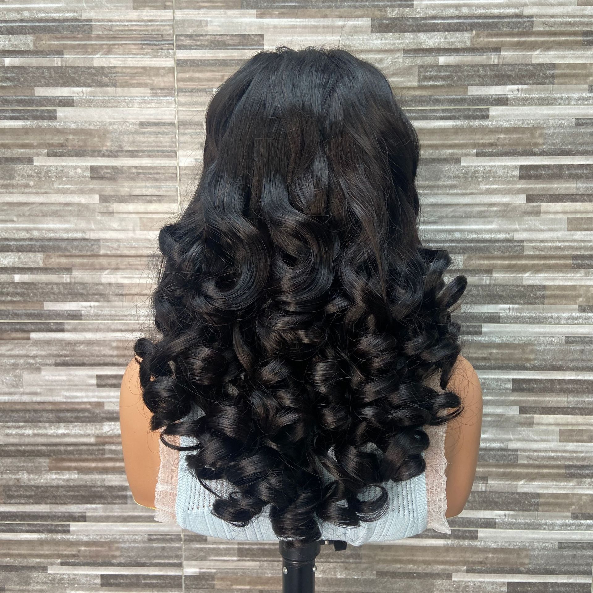 Cross border 5x5 Lace Bouncy Loose Super Double Drawn Natural Color Wig Headset