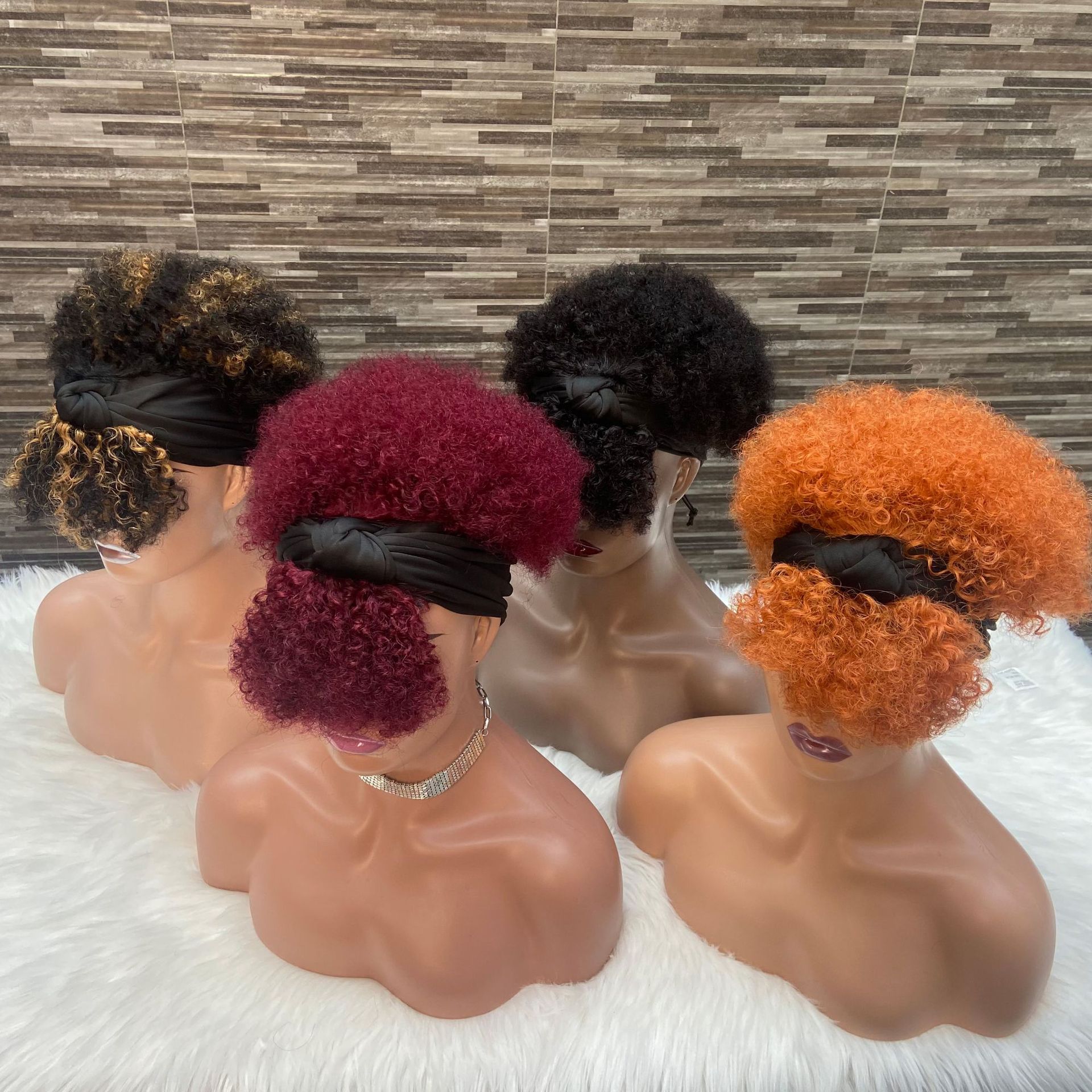Cross border new product Afro African Curl Ice Silk Hair Strap Wig Small Curl Explosive Head Real Hair Set Afro Curl