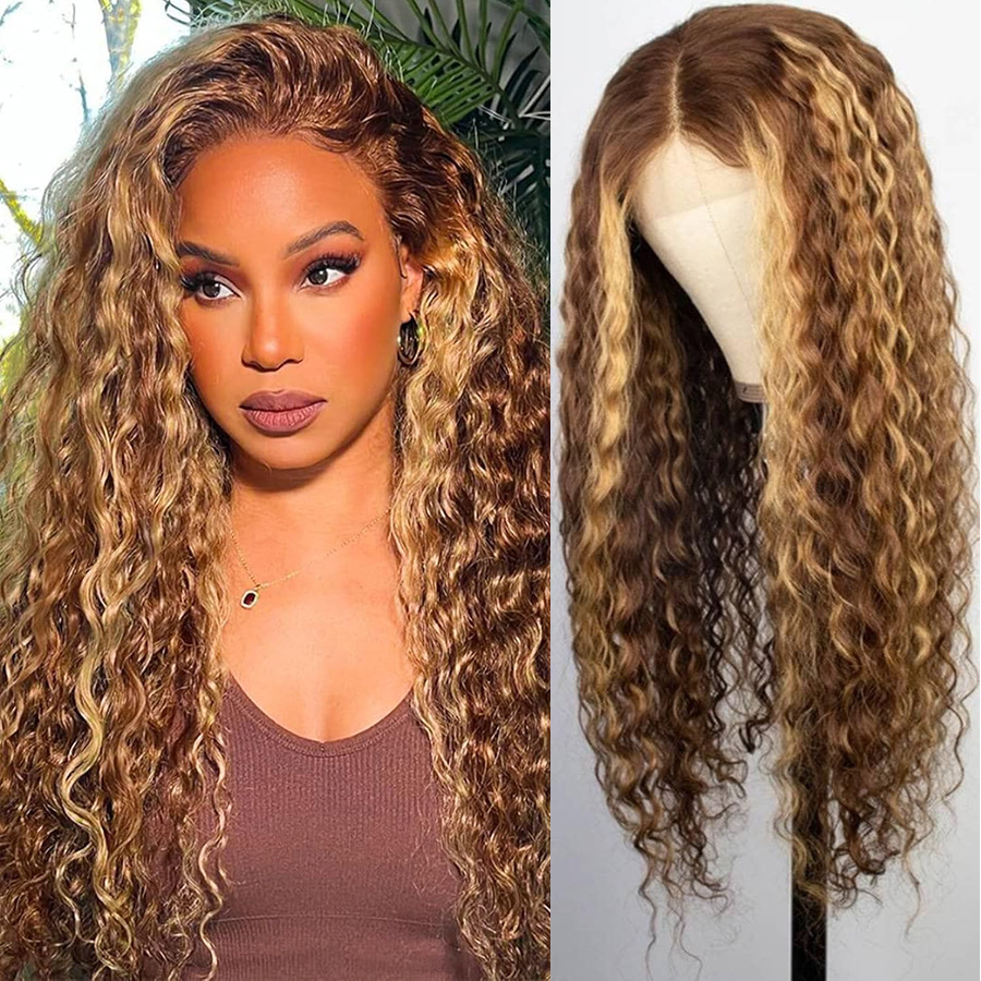 European and American wig, women's long curly hair, piano color, human hair set, highlight human hair wig
