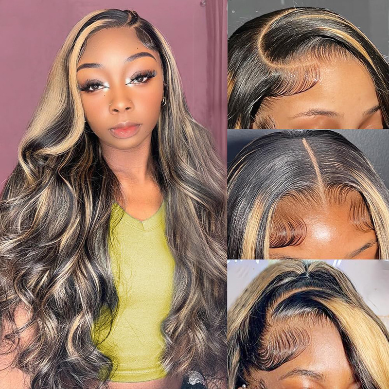 Cross border real person hair 1b/27 human hair wig 13x4 transparent lace headband with long curly hair on the forehead wig