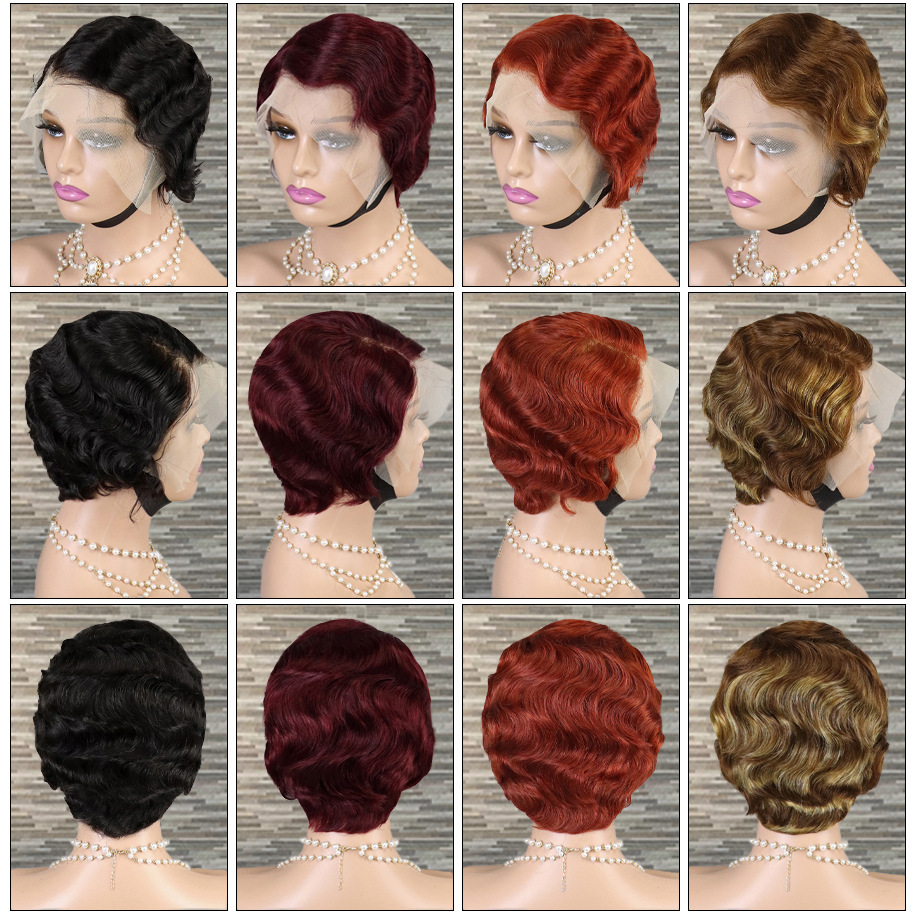 Real person hair 13x4 short headband, elf short curly hair wig headband, short pixie cut wigs