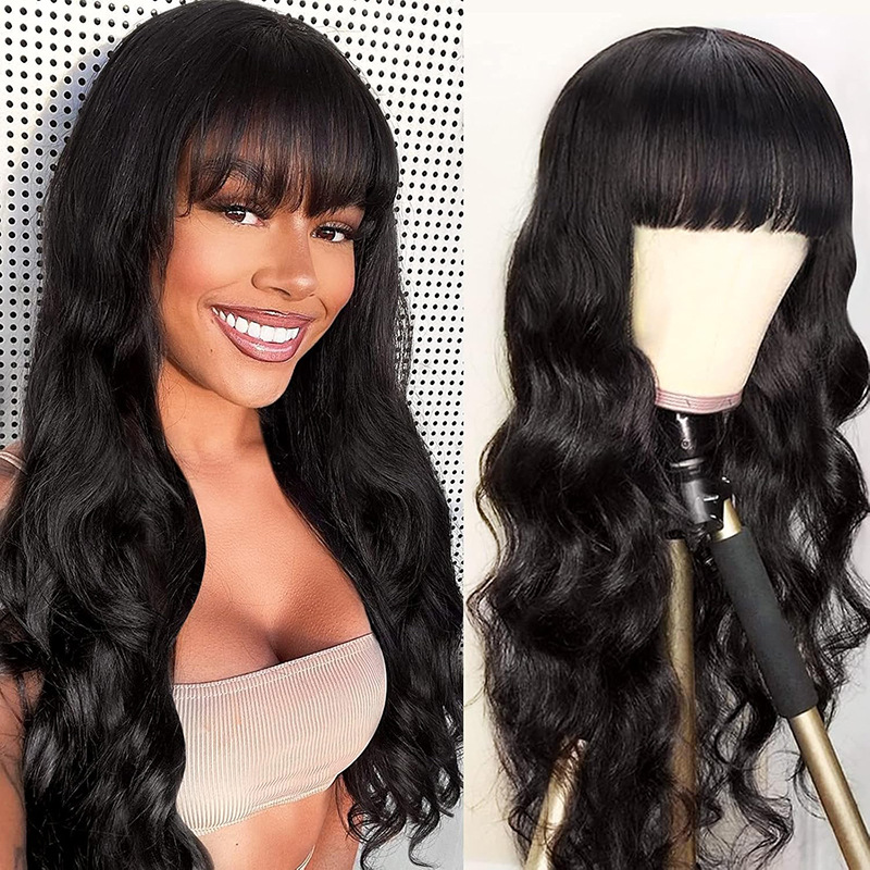 Human hair bangs body wigs full human hair wig big wave bangs mechanism headband