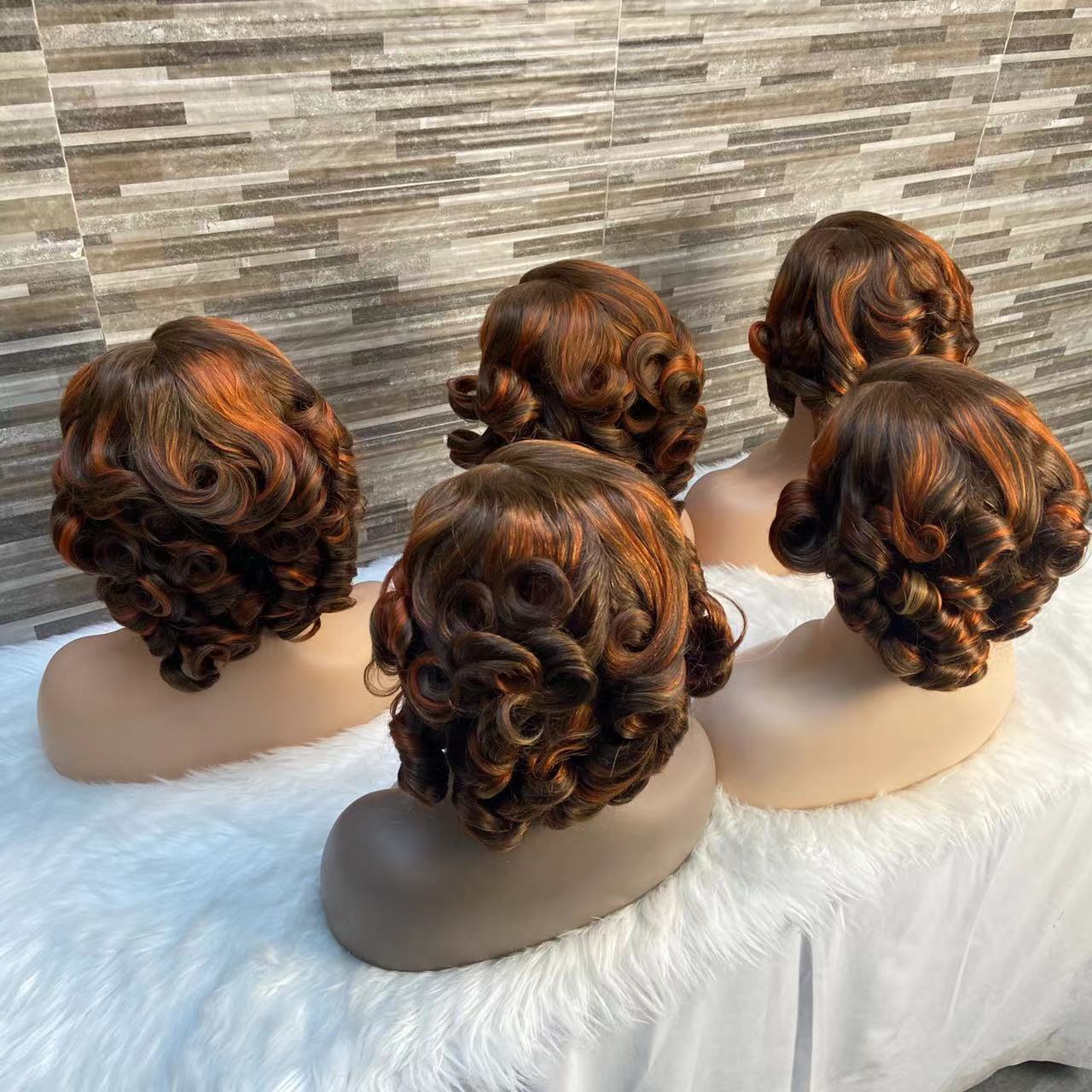 5 * 5 lace super double draw loose bouncy real hair lace wig headband