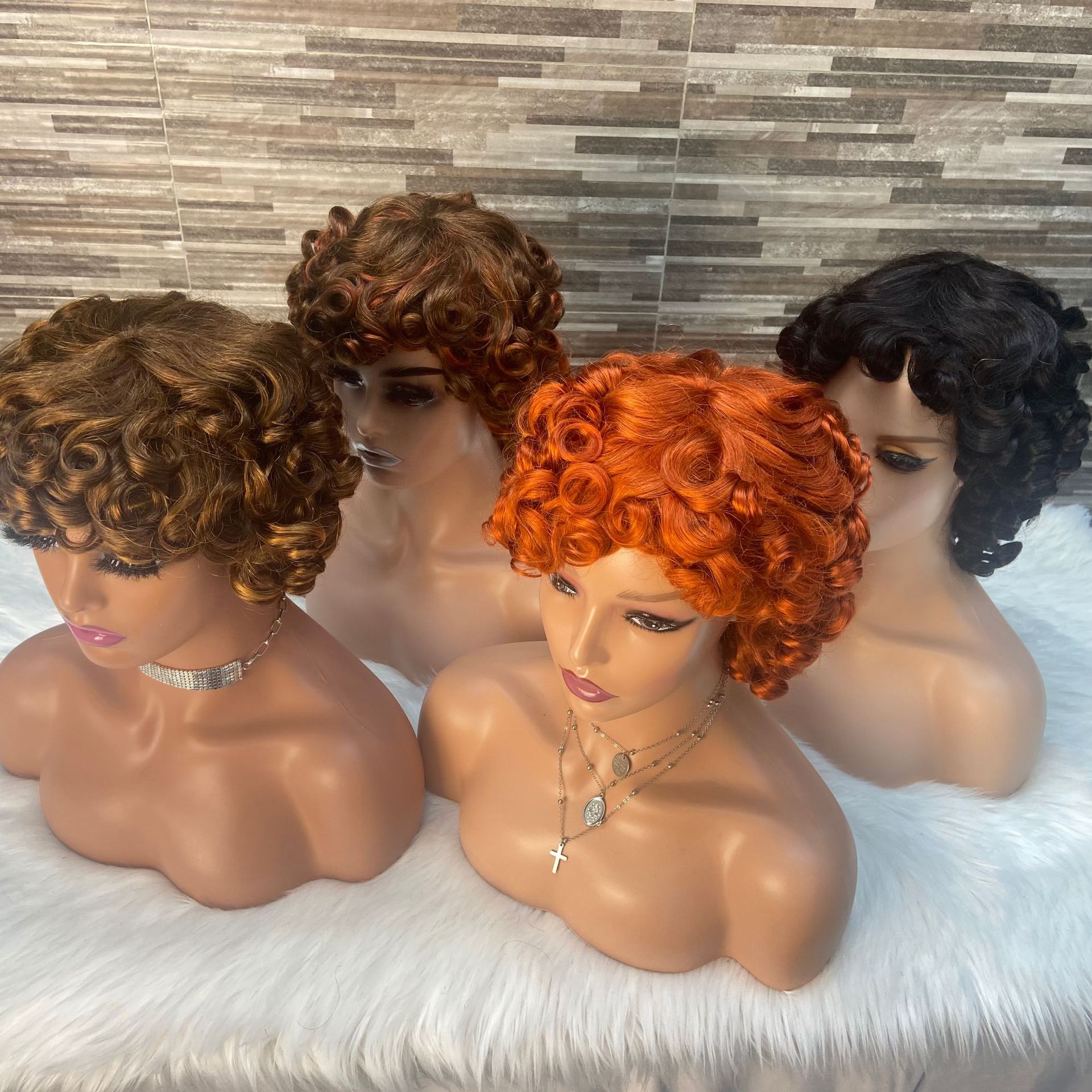 Cross border curly hair, popular in Europe, America, and Africa. Color wig mechanism BOB LOOSE WAVE with bangs for real hair