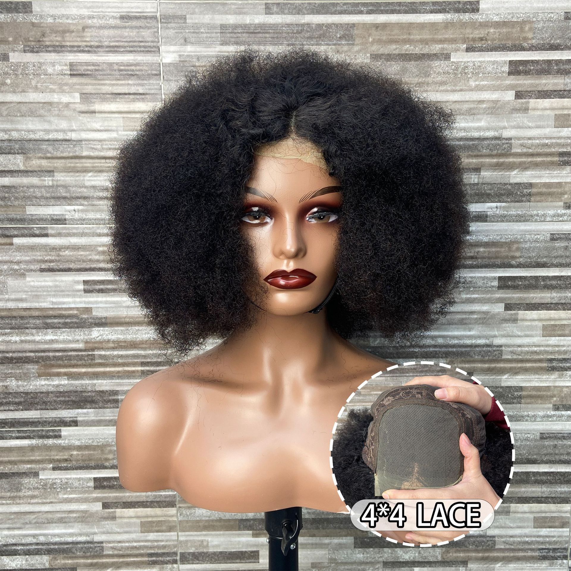 Cross border 12-16 Inch Kinky Afro 4 * 4 lace 100% human hair front lace wig