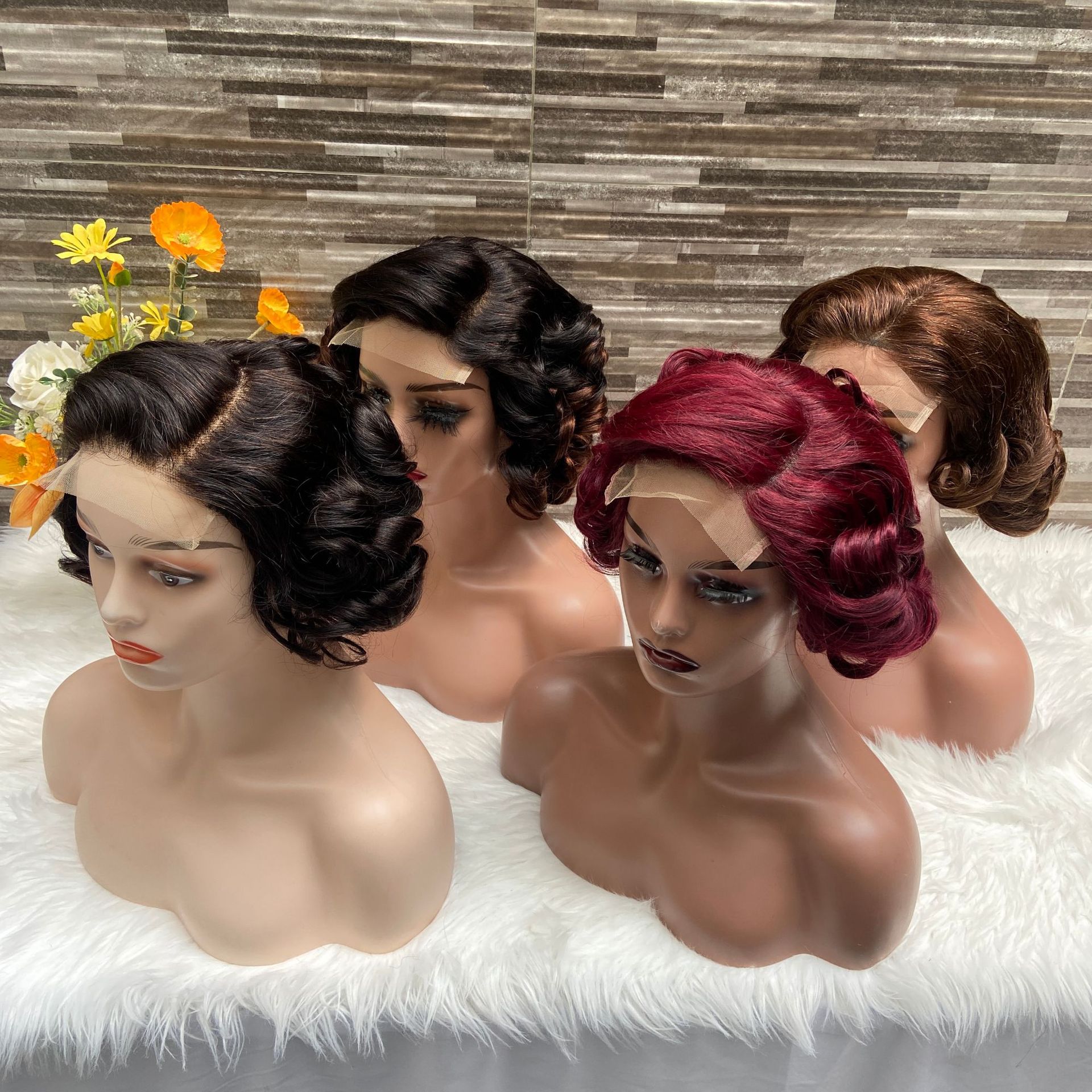 Bouncy loose bob 5 * 5 lace 100% human hair wig front lace wig headband