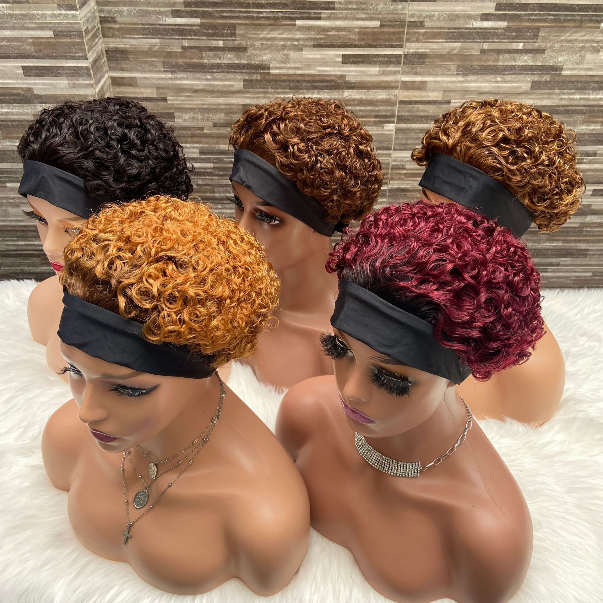 Cross border hot selling colored real person hair ice silk headband with Pok é mon 100% human hair mechanism wig headband