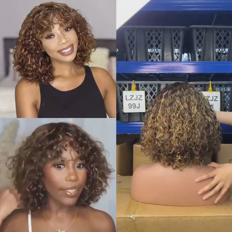 Water wave short wig, bangs wig, full head cover, short hair wig, hair mechanism wig, all real hair