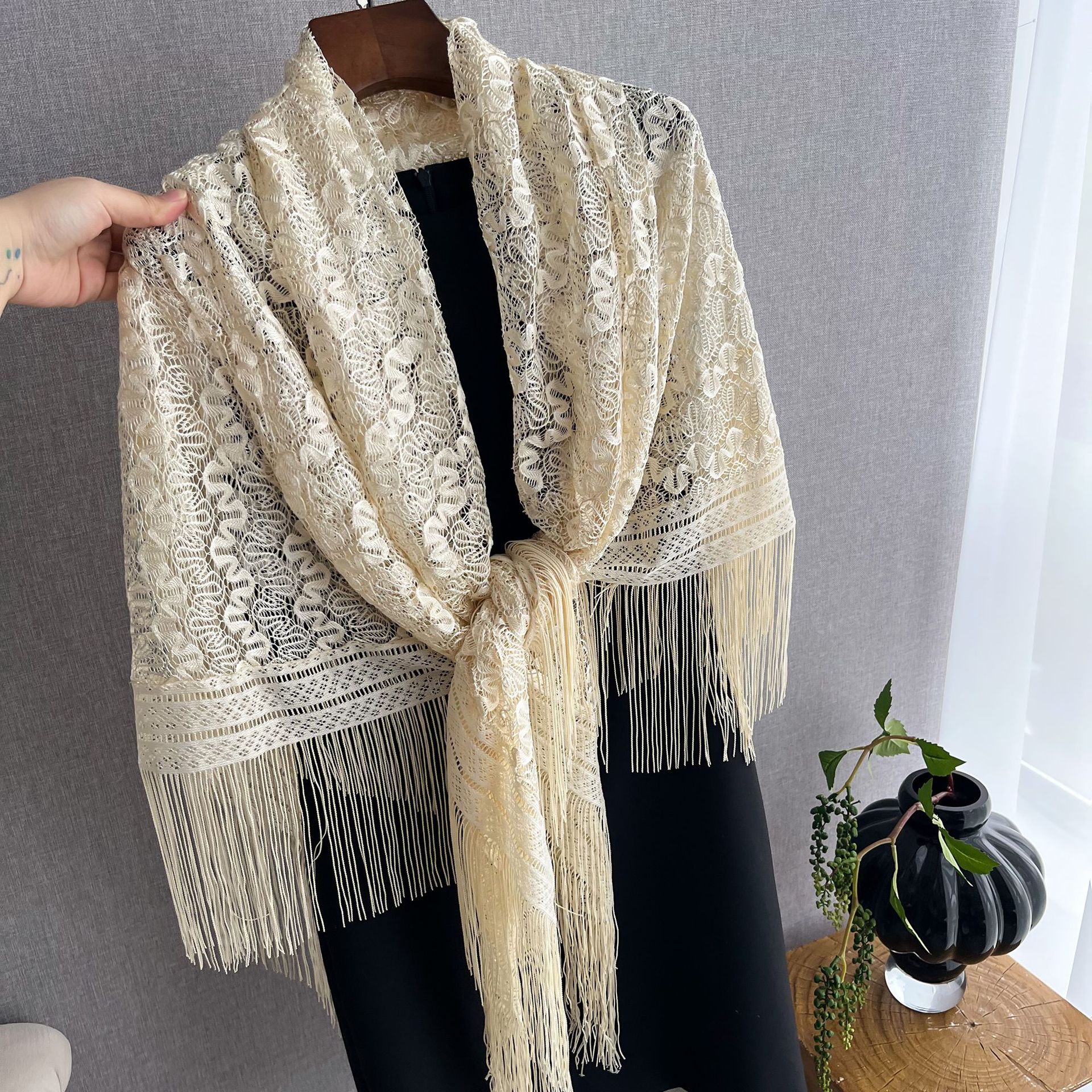 2024 Summer New Lace Knitted Cloak Scarf Long Outer Versatile Style Thin Cloak Scarf