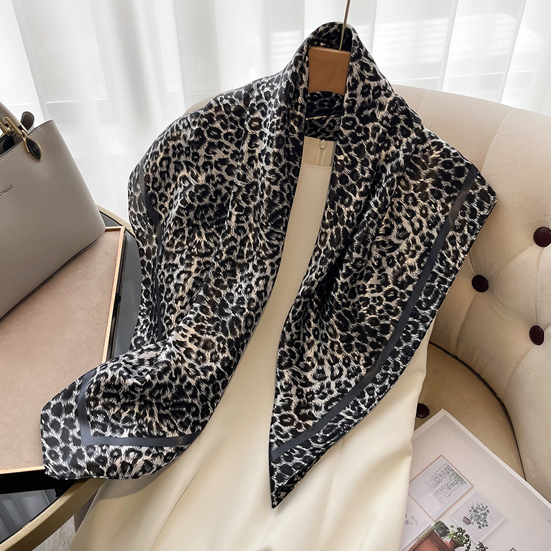 Simulated silk 90 tone leopard print European and American spring and summer new style printed generous scarf wholesale fashionable women's scarf