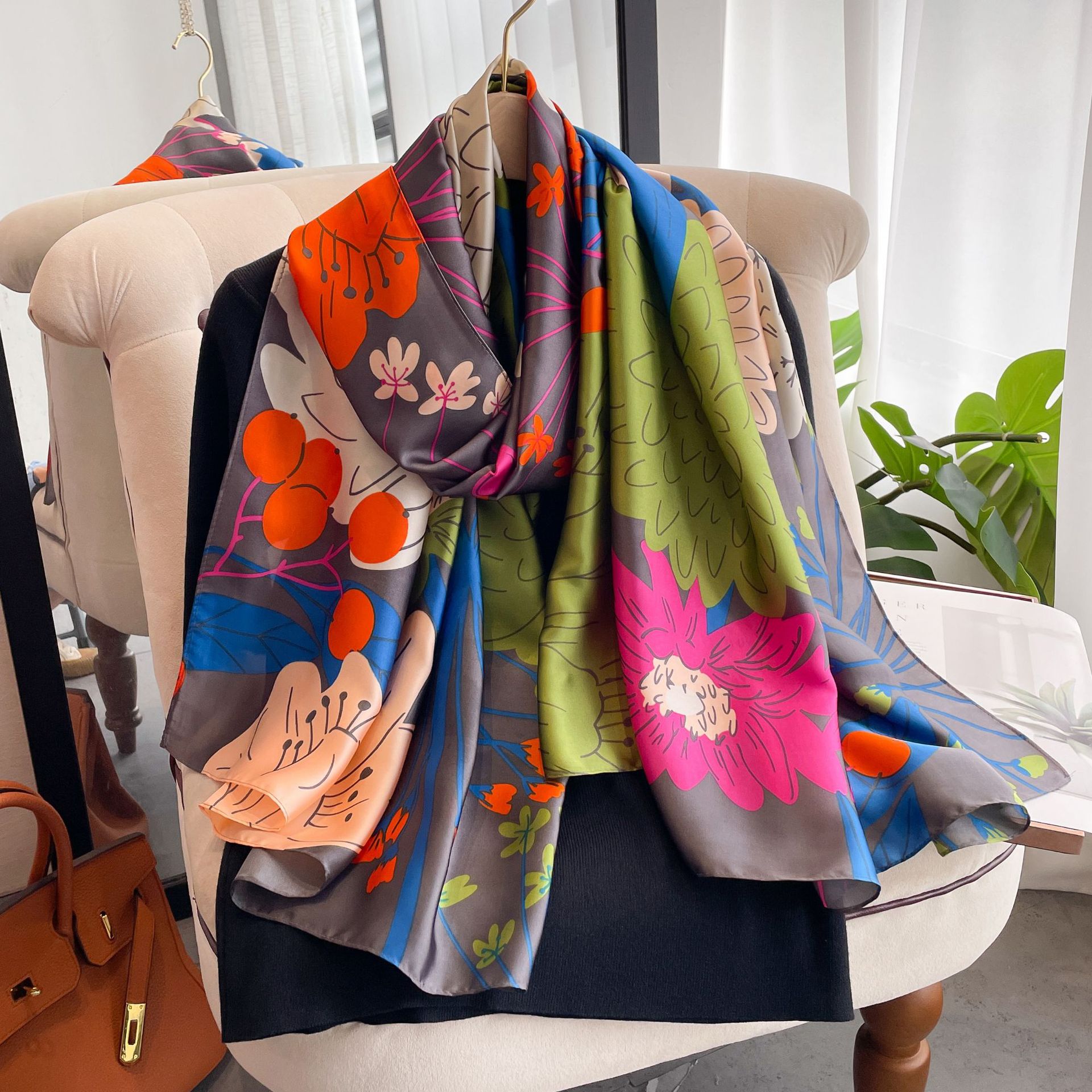 Silk scarf for women 2023 new simulation silk scarf summer sun protection big shawl photo big scarf beach scarf
