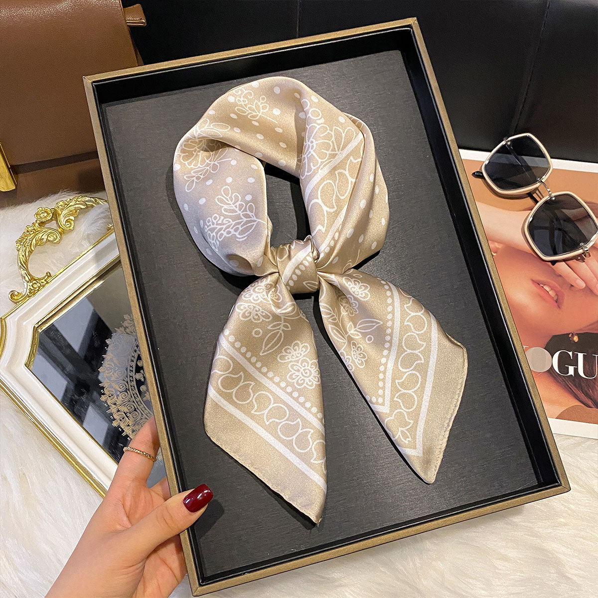 Spring and Autumn Summer Sunscreen 70 Small Square Scarf Silk Scarf Women's High Grade Sensation Thin Silk Scarf Scarf Paired with Shirt Decoration Wholesale