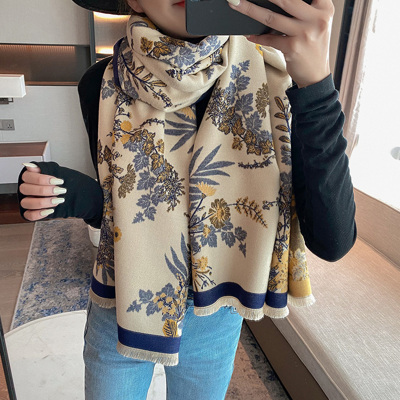 Autumn and Winter Scarf Women's Extended Air Conditioning Room Imitation Cashmere Shawl Fashion Short Beard Tassel Decoration Warm Neck