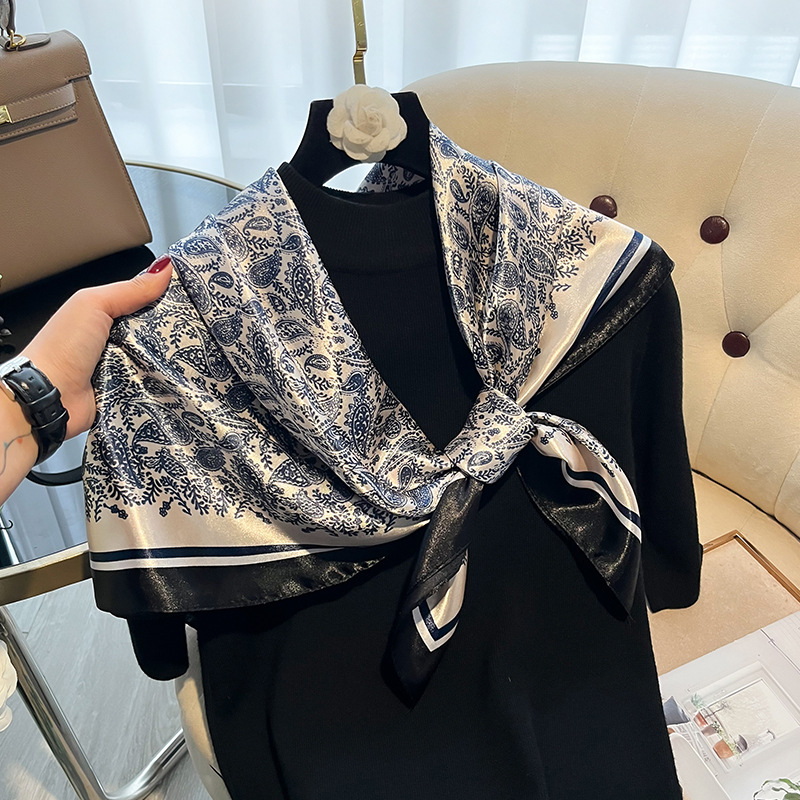European and American spring and summer new simulation silk 90 color Ding printed small cashew generous scarf wholesale fashionable women's scarf